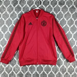 Manchester United FC Jacket Youth Large Red Soccer Adidas Full Zip Track Futbol